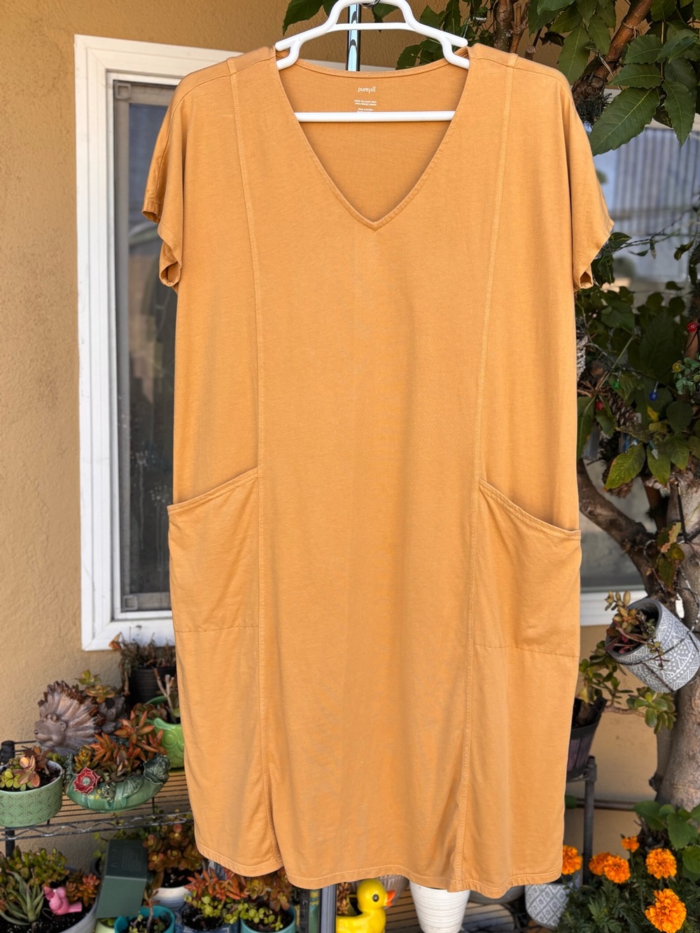 J Jill PureJill Easy Knit Two Pocket Dress Mustard Yellow Minimalist Size XL